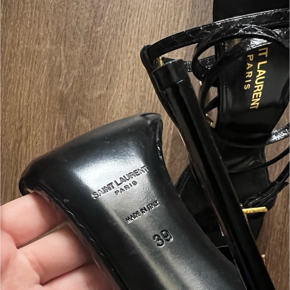 Saint Laurent "Giqua" Snakeskin Sandals with Crystal Trim 110MM - Picture 10 of 14